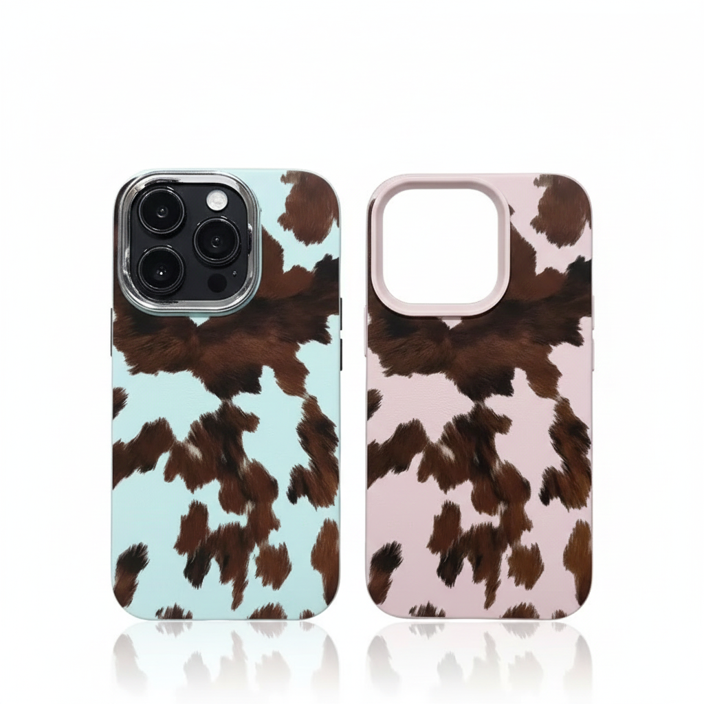 Braune Kuhfell-Leder Handyhülle für iPhone 17