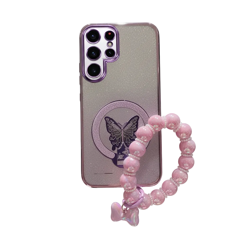 Schmetterling Glitzer Hülle mit Griff für Galaxy S25