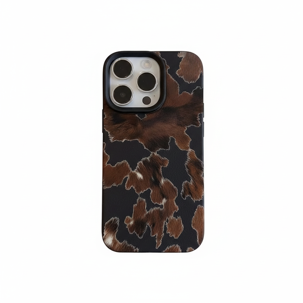 Brown cowhide leather phone case for iPhone 17
