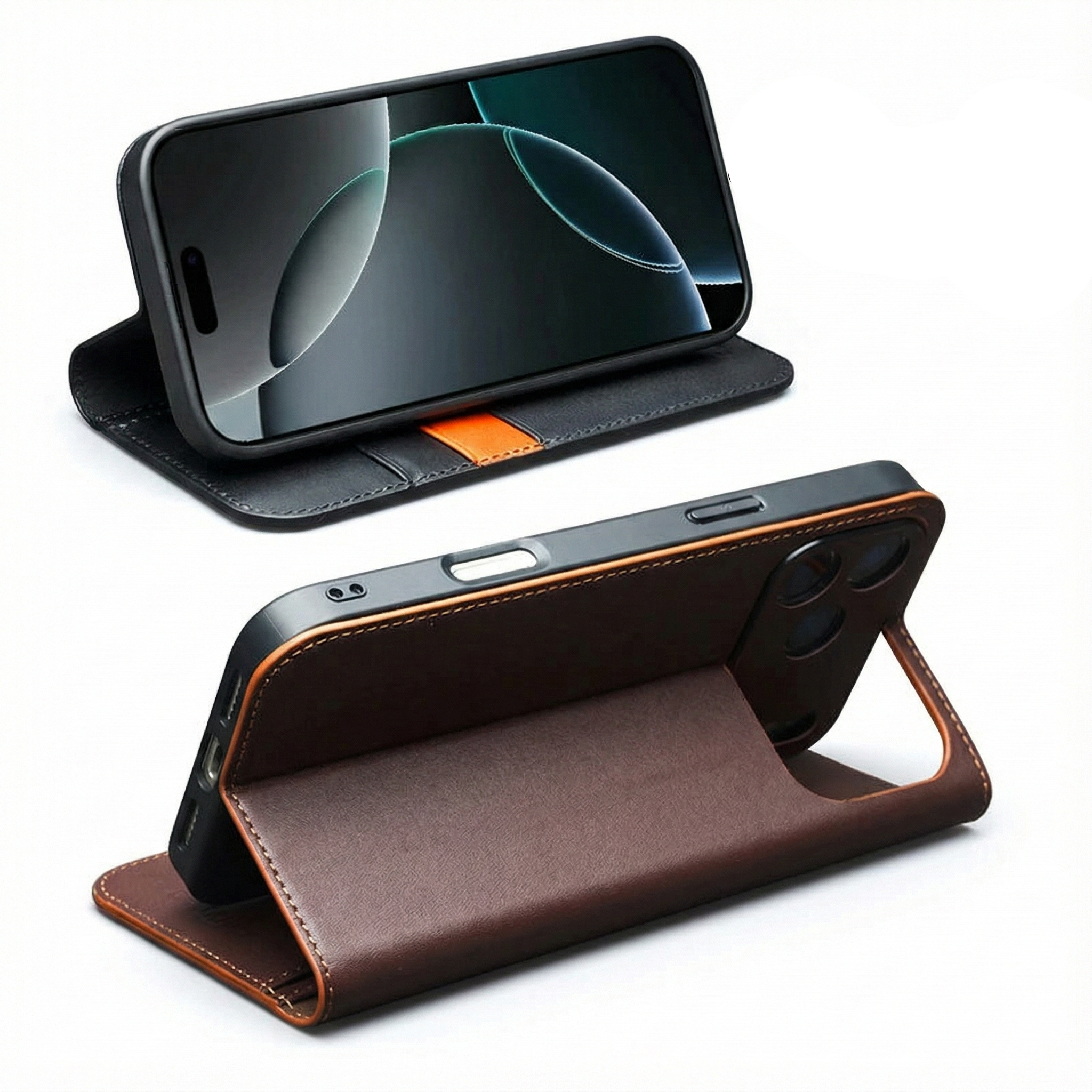 Echtleder Klapphülle für iPhone 17 Pro mit Kartenfach