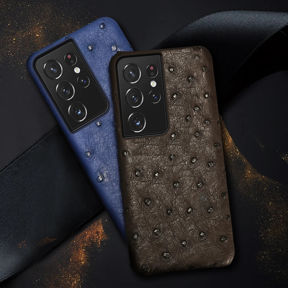 Ostrich Leder Handyhülle für Samsung S25