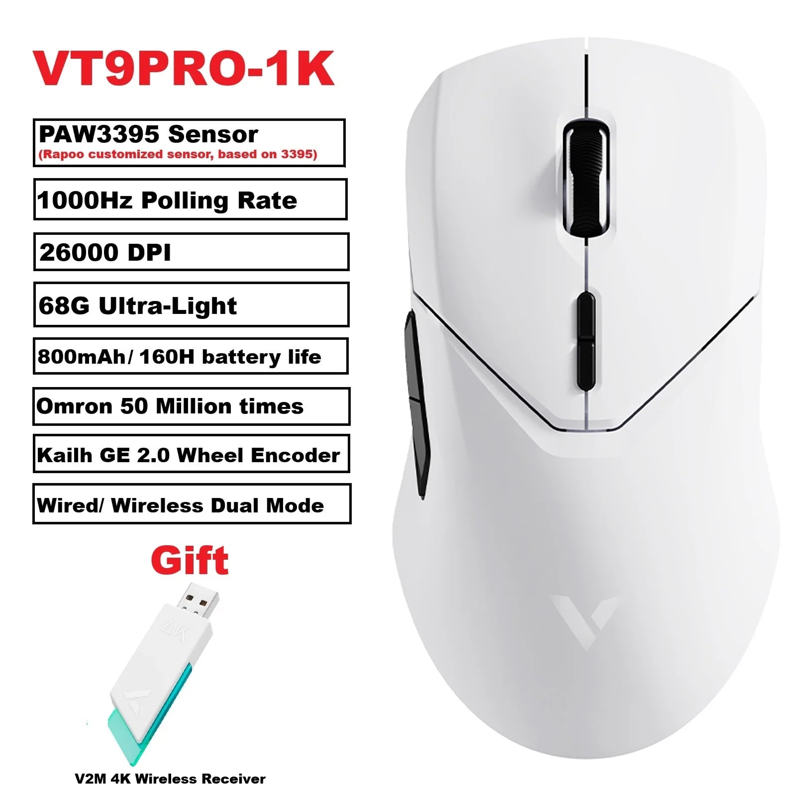 Ultraleichte Gaming-Maus 26000 DPI mit Dual-Modus
