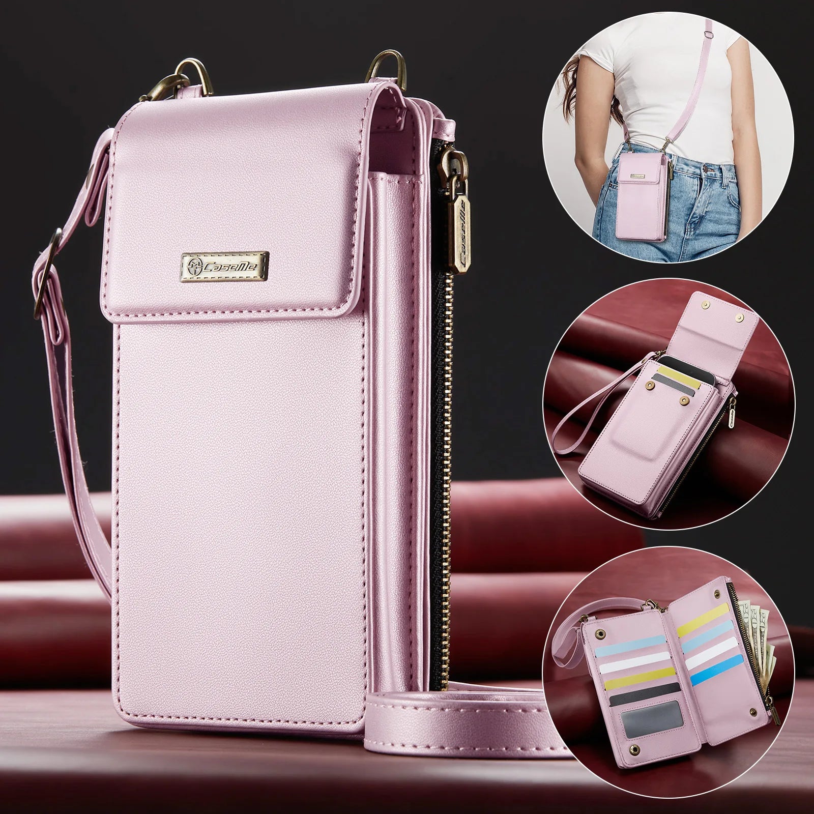 Crossbody Leder-Handytasche mit Kartenfächern iPhone