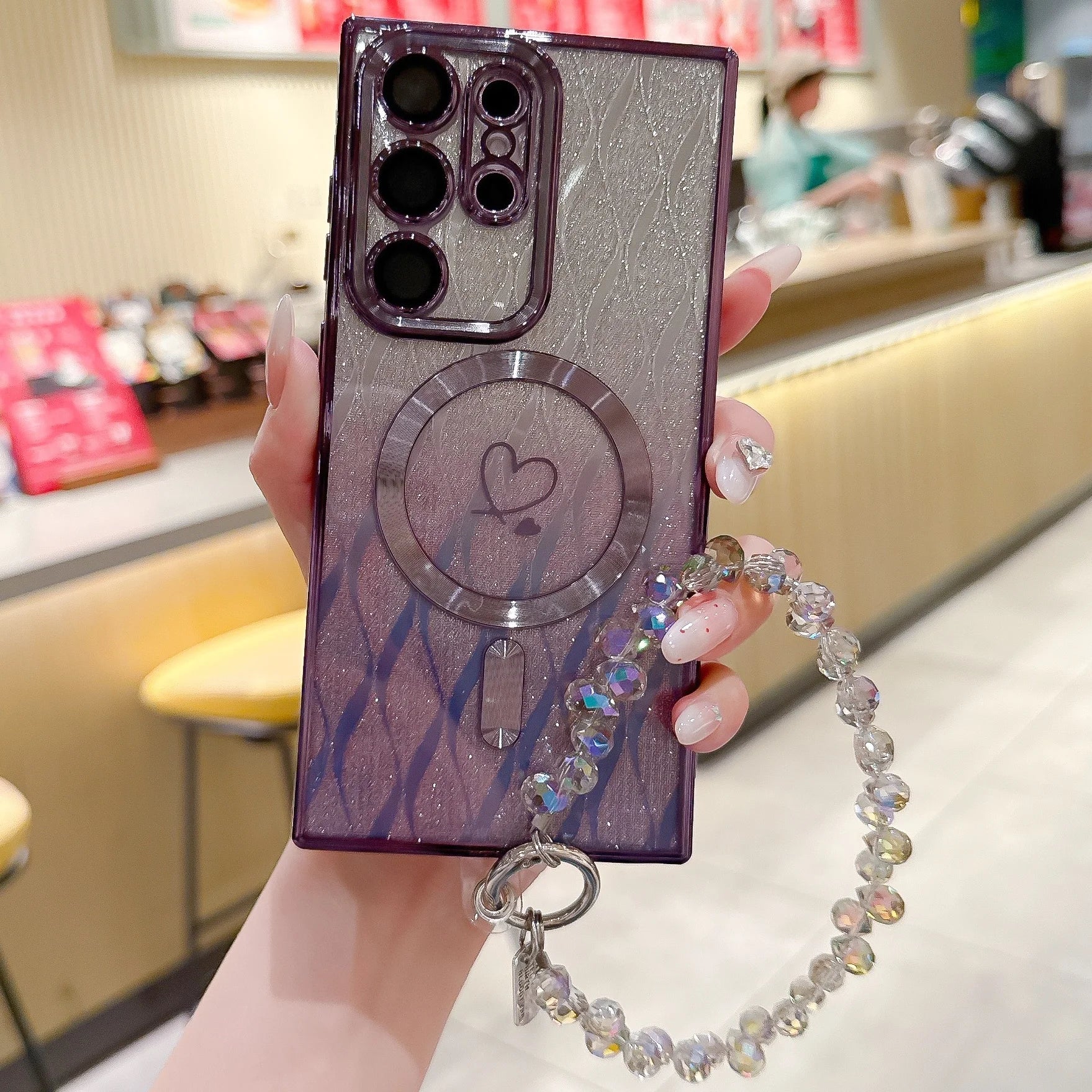 Herz Glitzer Kristall Armband Hülle für Samsung S25 Ultra