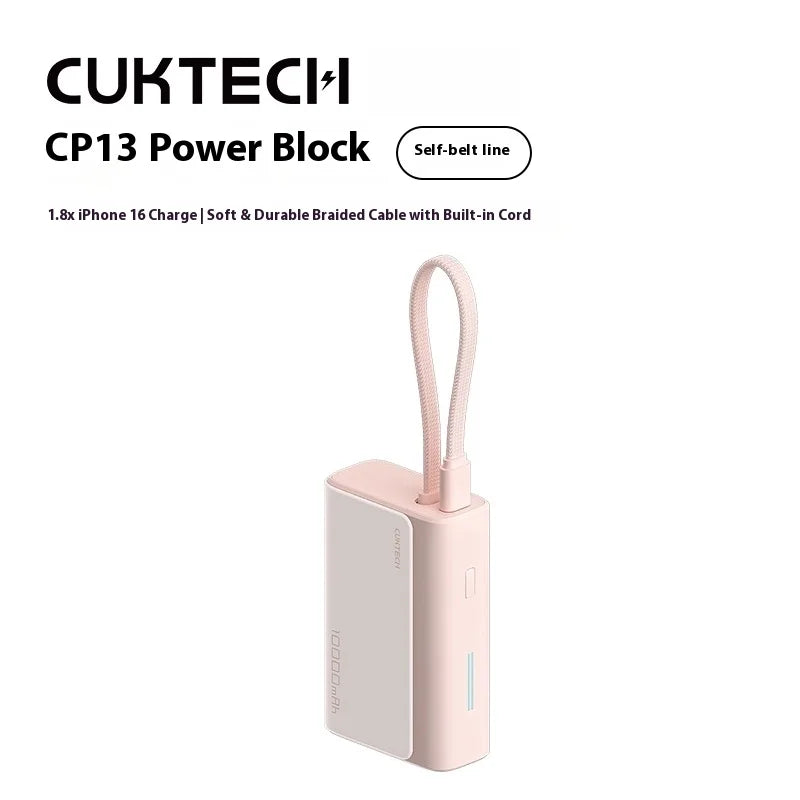Kompakte Powerbank 10000mAh mit integriertem Kabel