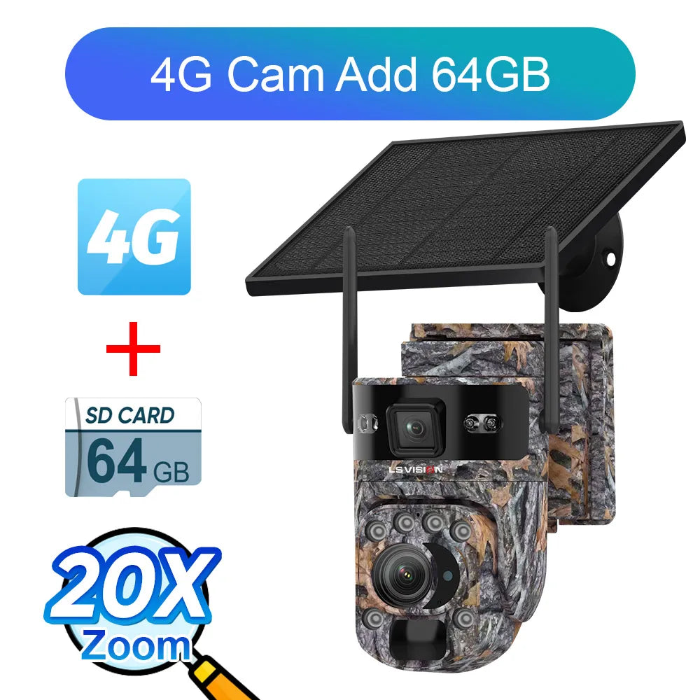 6K 4G Solar Security Camera with 20X Zoom & Tracking