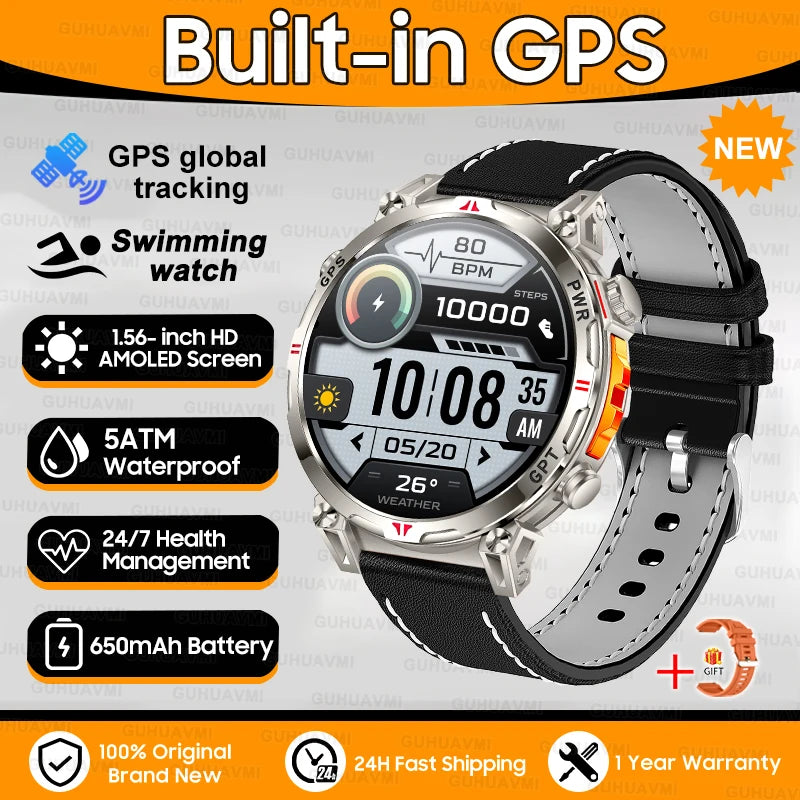 Robuste GPS Militär-Smartwatch 5ATM Dualband Kompass