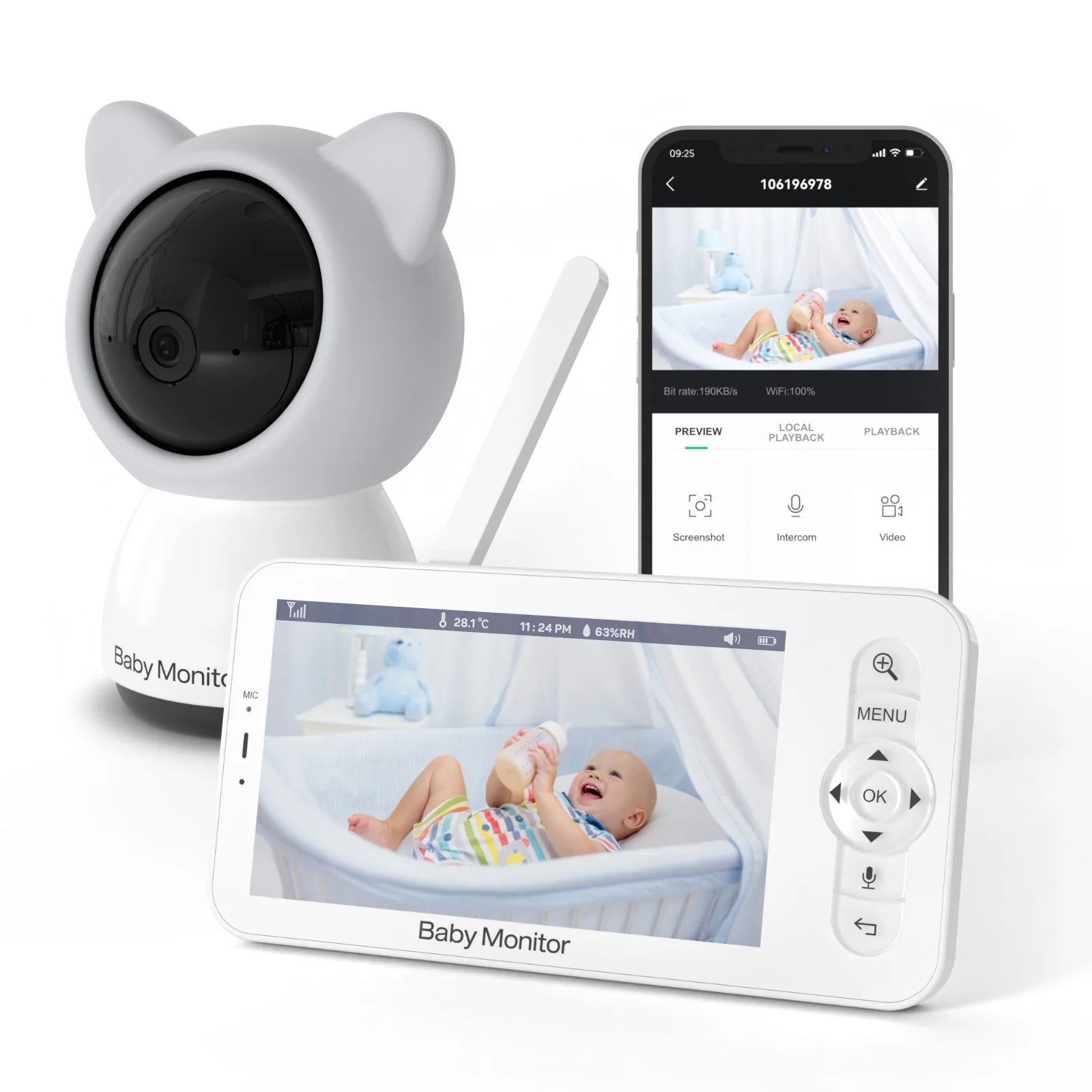 HD WLAN Baby Monitor 5" LCD mit App & Schlaflieder