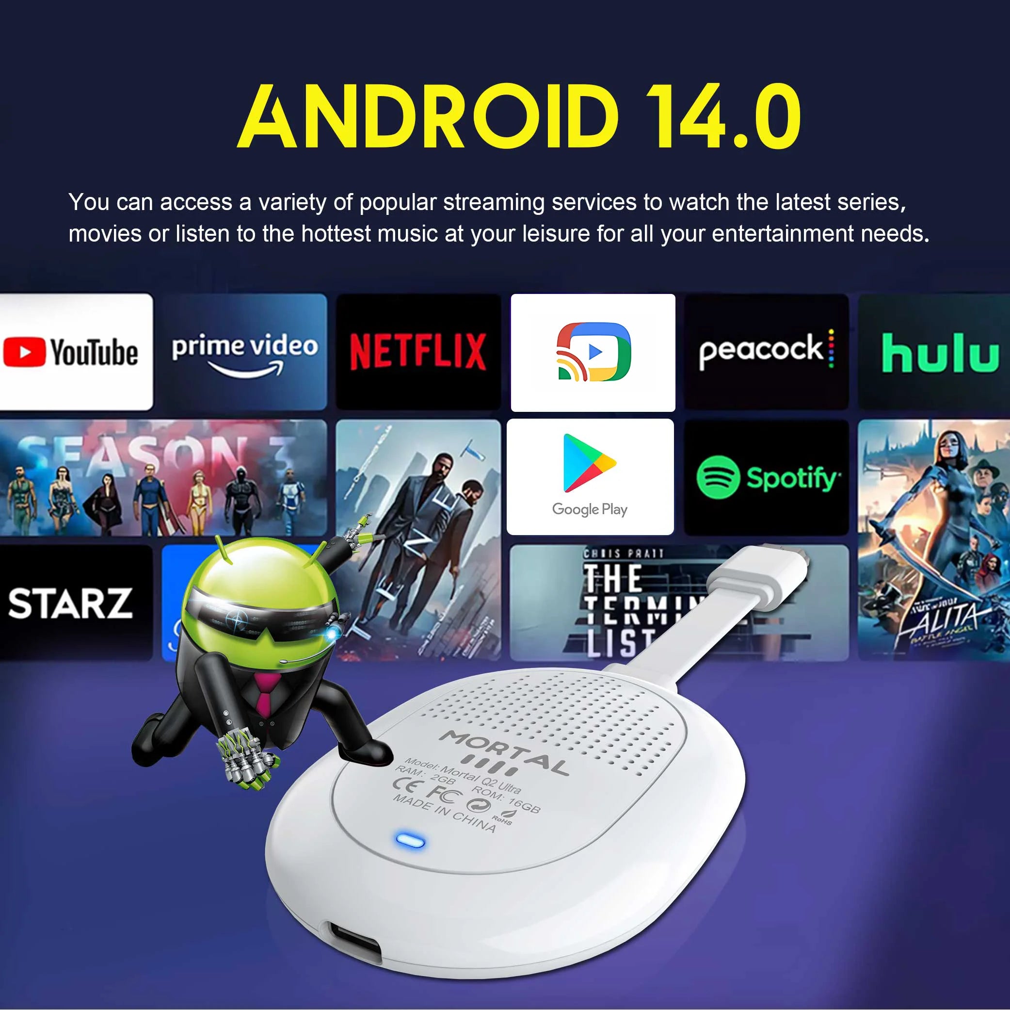 Android 14 Smart TV Stick with voice control