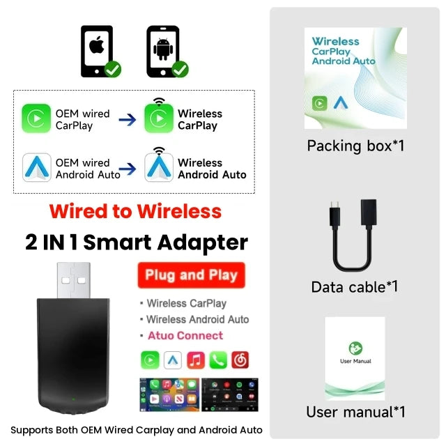 2-in-1 AI Box Mini Adapter CarPlay Android Auto