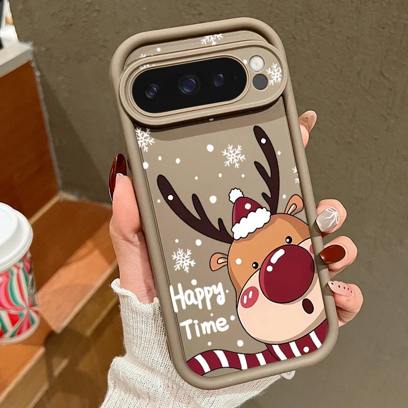 Weiche TPU Weihnachtshülle für Google Pixel 7 8 und 9 Serie stoßfest flexibel passgenau mit Hirschmotiv rutschfestes Silikon Case