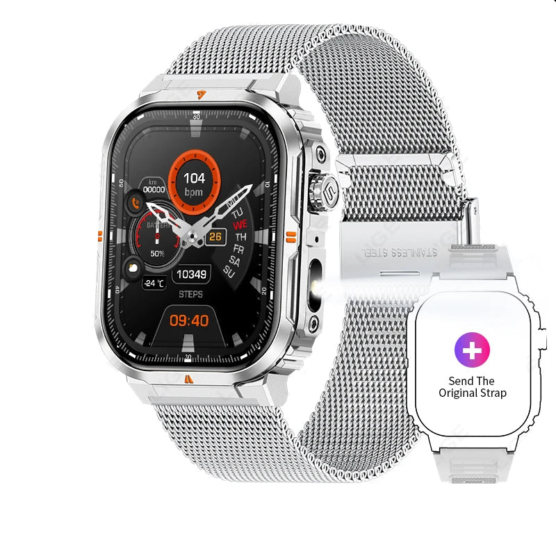 Outdoor Smartwatch 2024 mit LED-Taschenlampe & Bluetooth-Anruf – Wasserdicht, Sport & Fitness