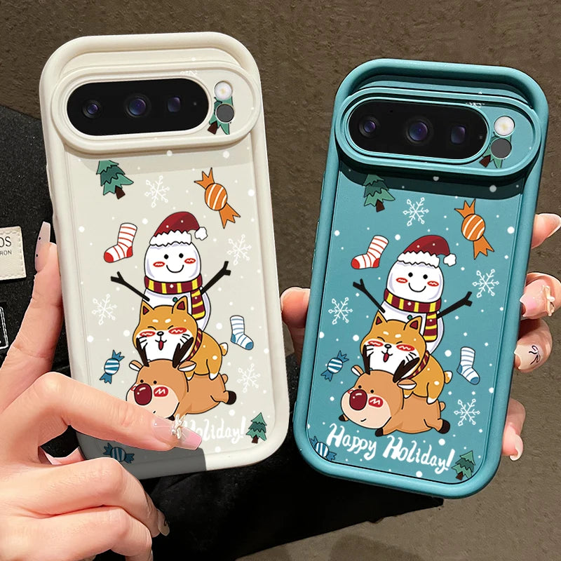 Weiche Weihnachts TPU Hülle für Google Pixel 8 und 9 Serie stoßfest flexibel rutschfest langlebig passgenau weihnachtliches Silikon Case
