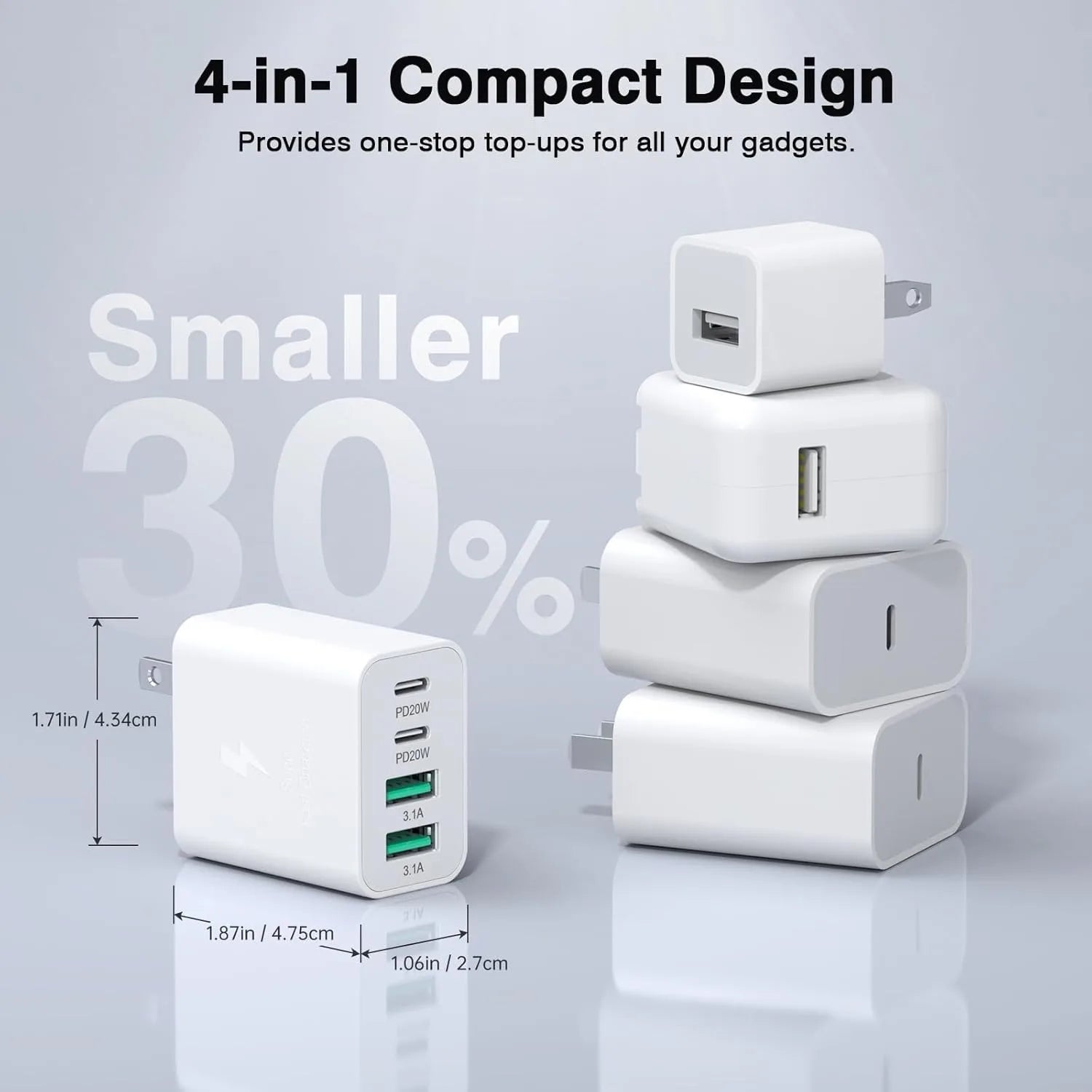 2er-Pack 40W Wandladegerät mit 4 Ports