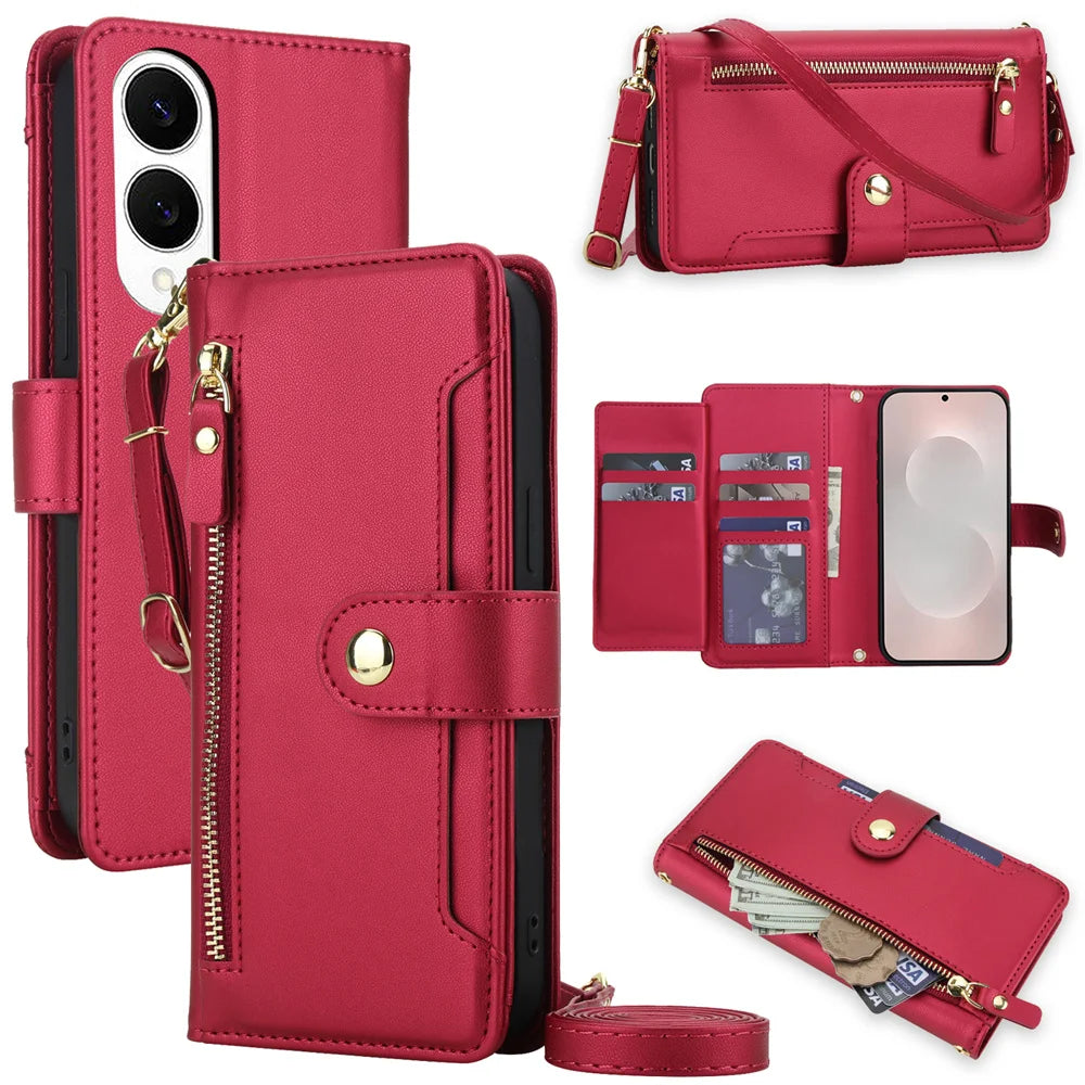 Crossbody Leder Brieftasche Hülle für Samsung