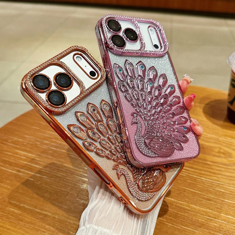 Luxus Glitzer-Pfau Hülle für iPhone 17 & mehr