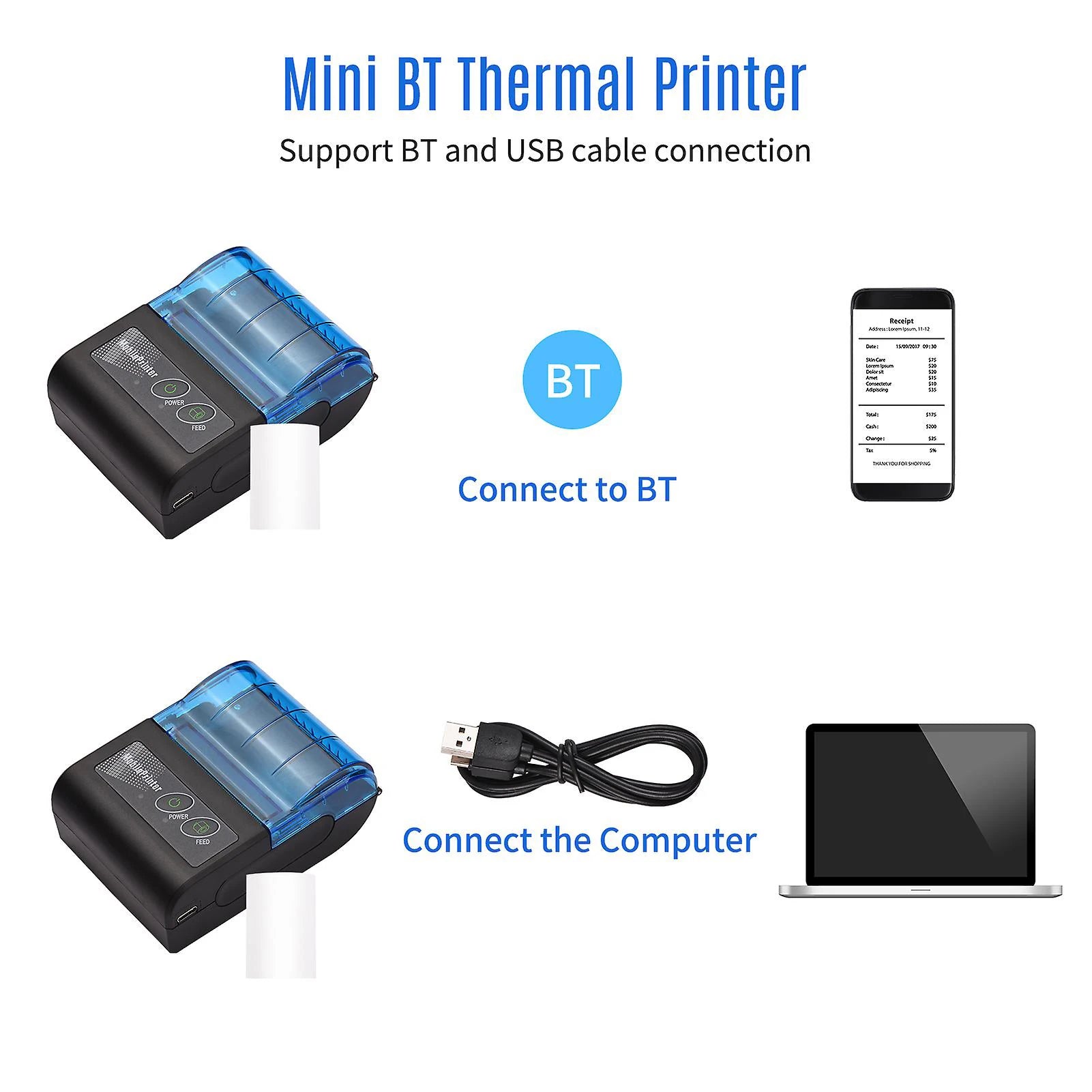 Mobile 58mm Bluetooth label & receipt printer