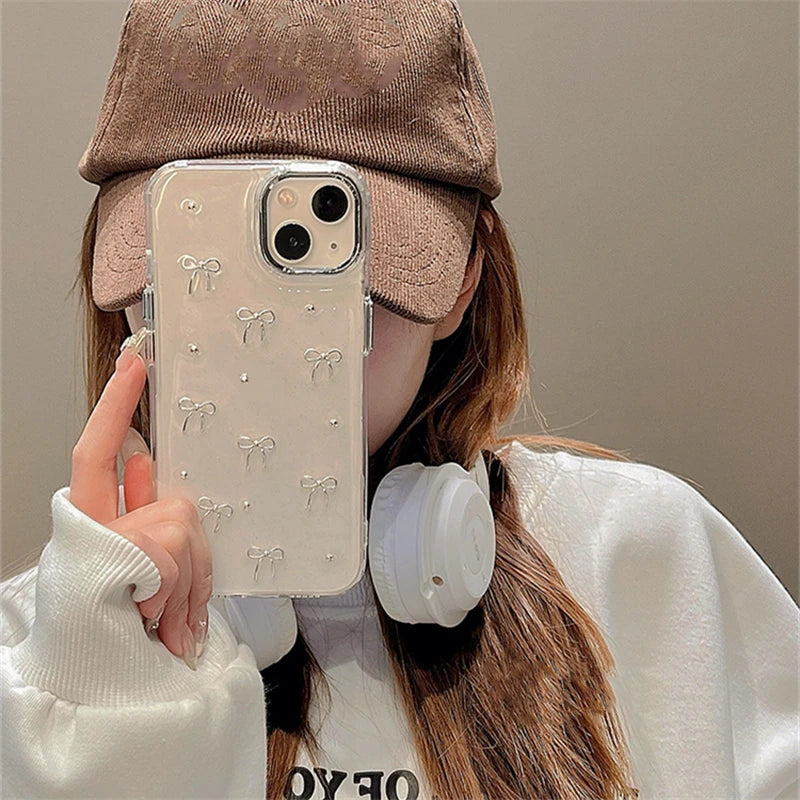 Korean Glitter Bow Phone Case for iPhone 17