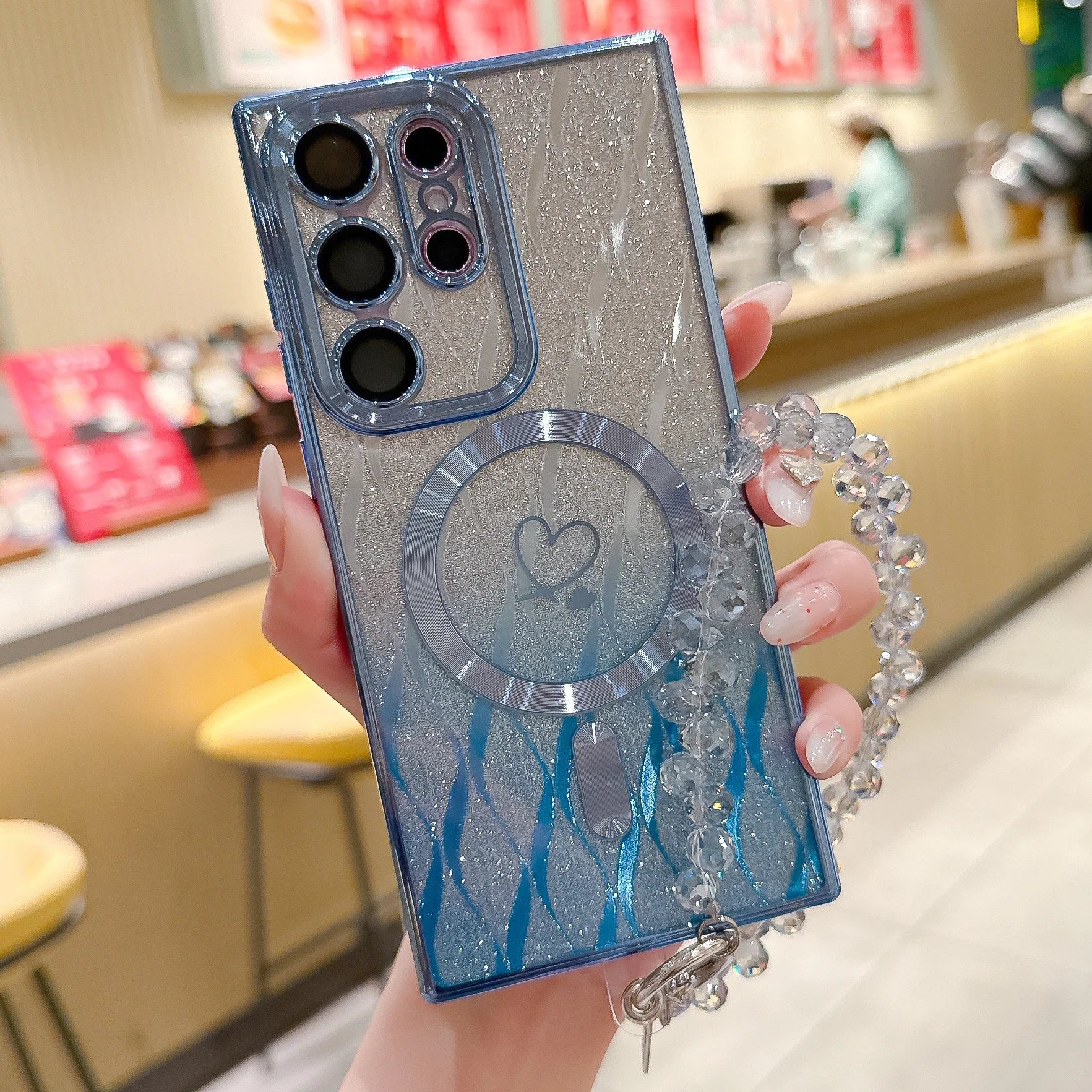 Herz Glitzer Kristall Armband Hülle für Samsung S25 Ultra