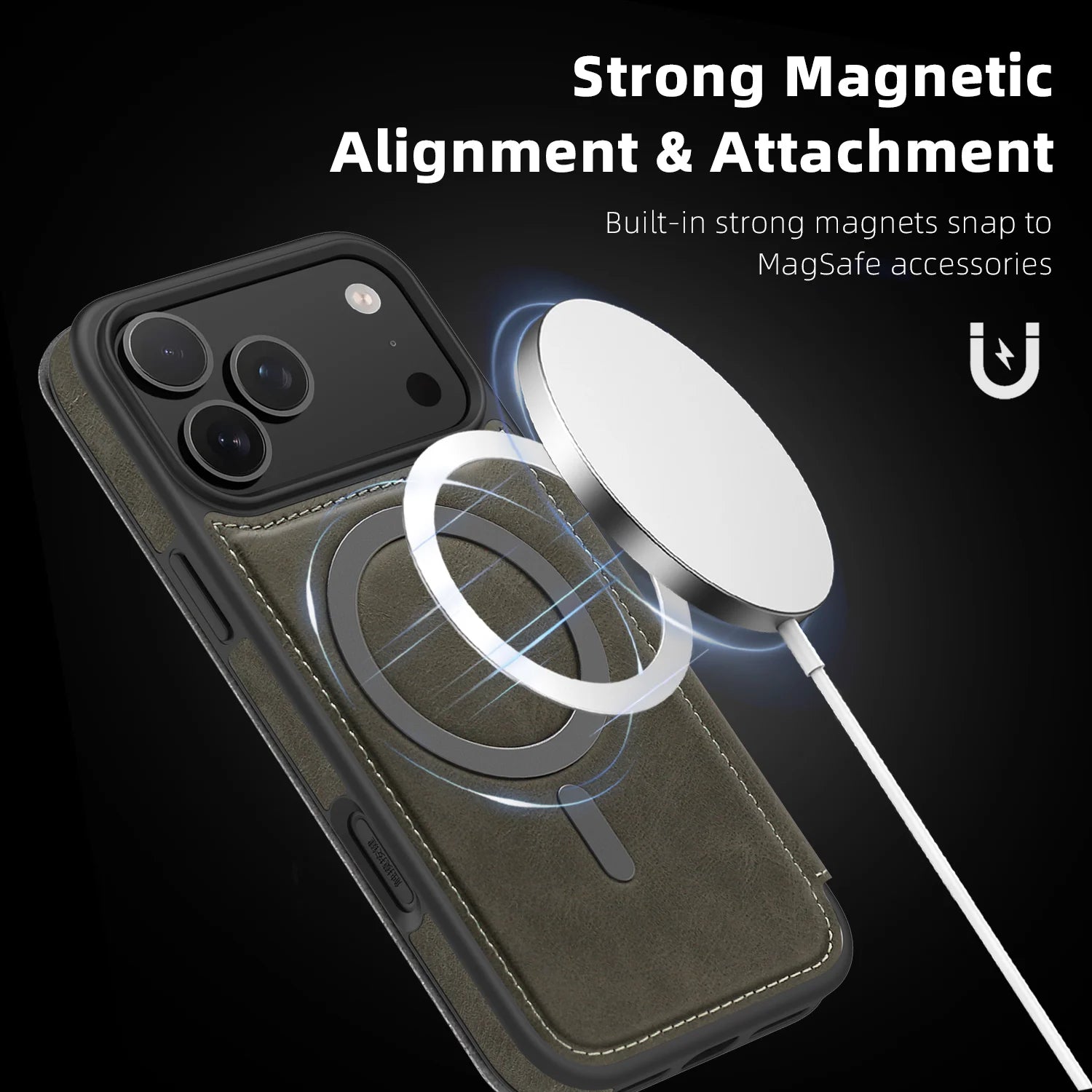 Luxuriöse RFID-blockierende Magnet Ledertasche für iPhone 17
