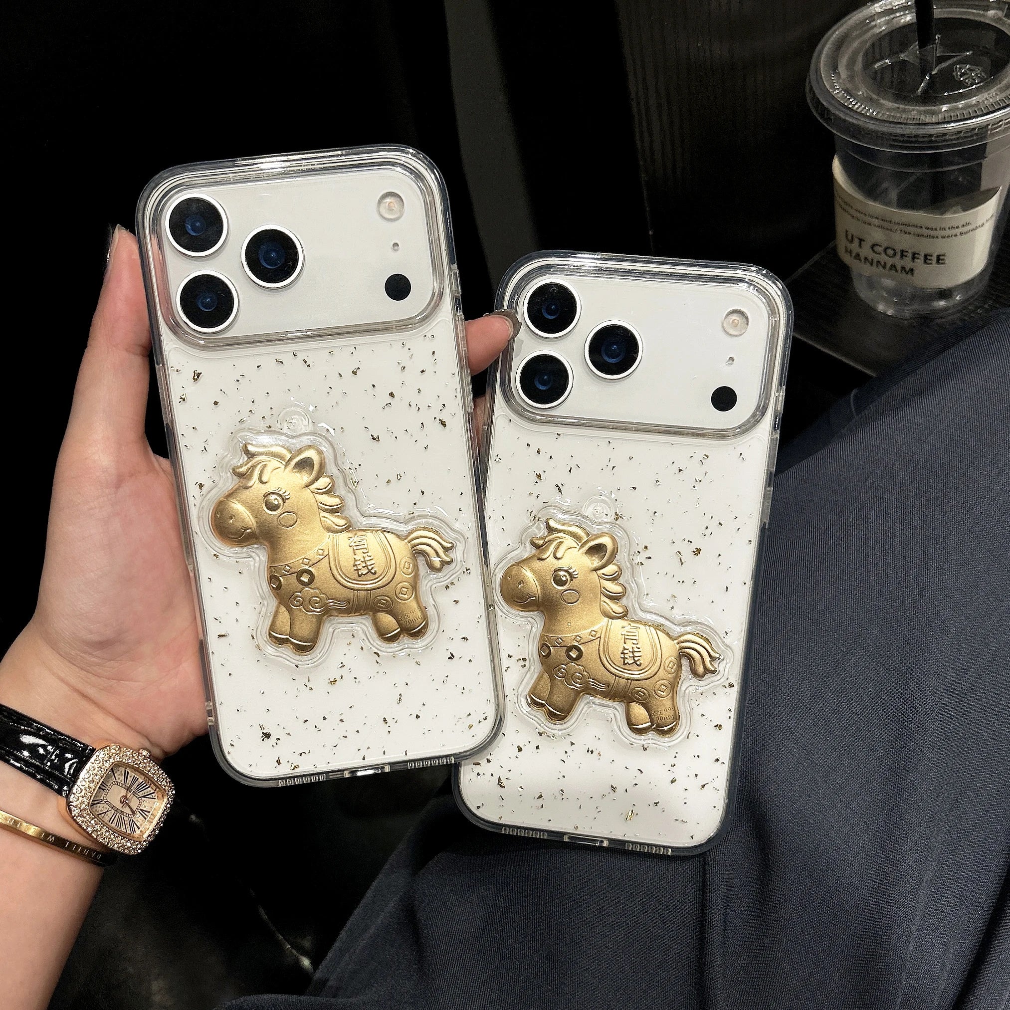 3D Goldfolie Cartoon Glitzer Hülle für iPhone 17 Pro Max