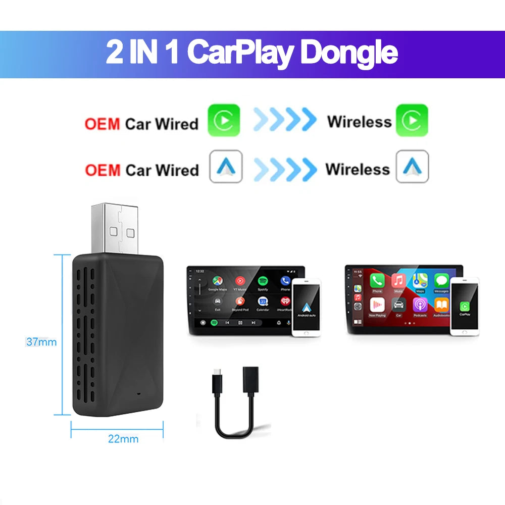 2in1 CarPlay Android Auto Adapter USB Plug & Play