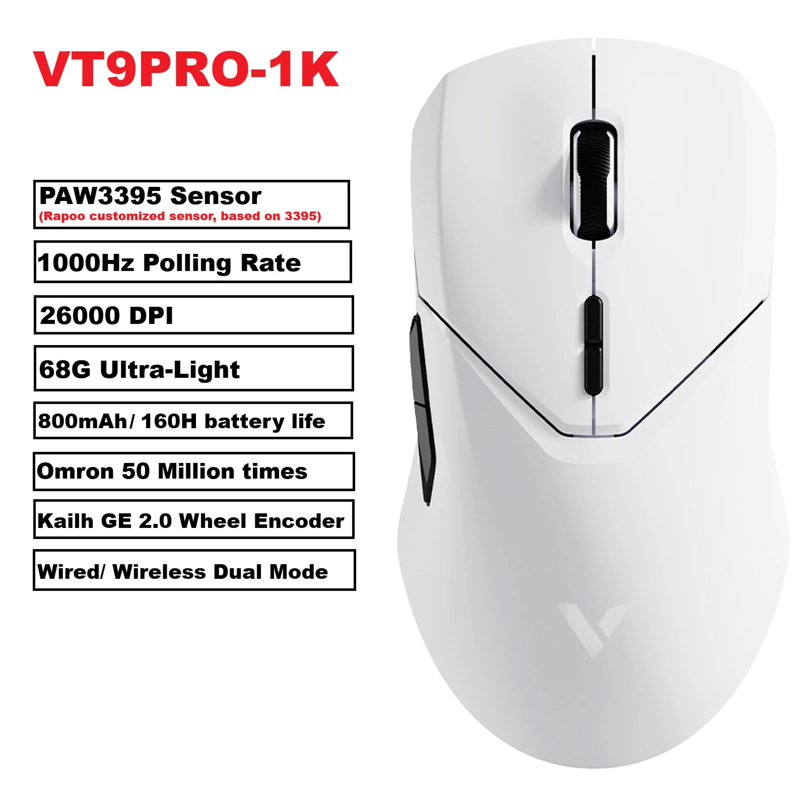 Ultraleichte Gaming-Maus 26000 DPI mit Dual-Modus