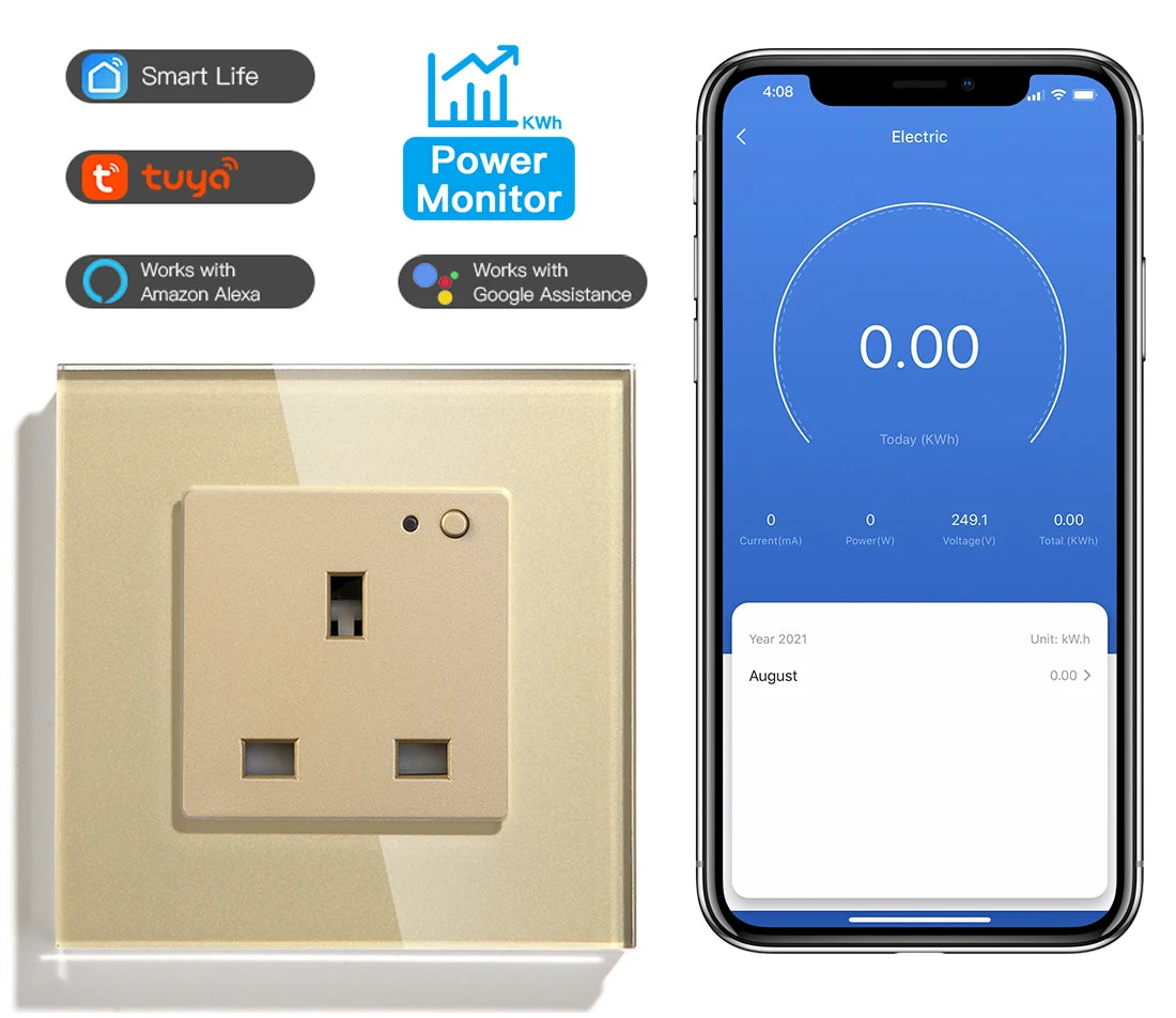UK wall socket glass panel smart 13A