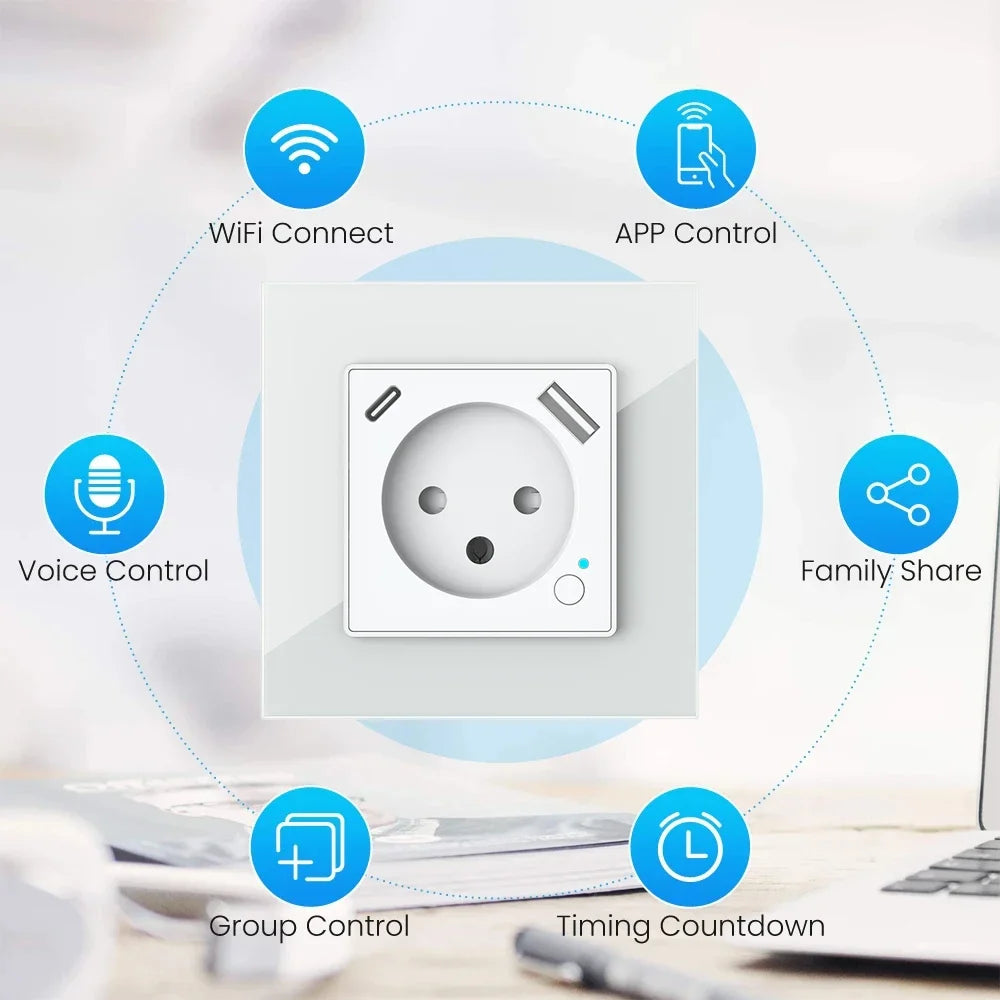 Smart Wi-Fi socket with USB-C charging port 20W