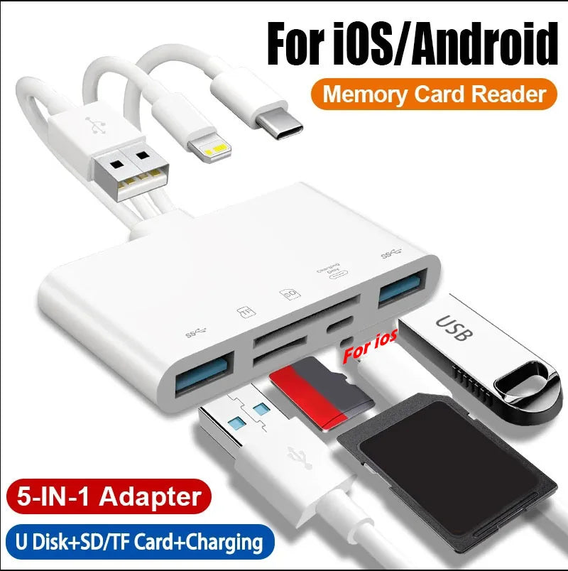 5-in-1 USB OTG Kartenleser Adapter für iPhone iPad