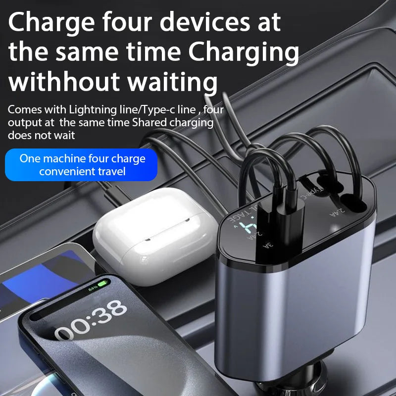 4-in-1 120W Auto Ladegerät USB-C Schnellladen