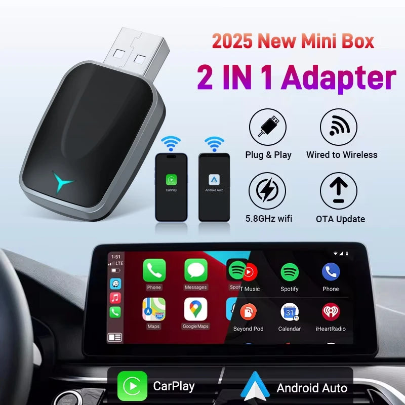 2-in-1 KI Adapter CarPlay Android Auto kabellos
