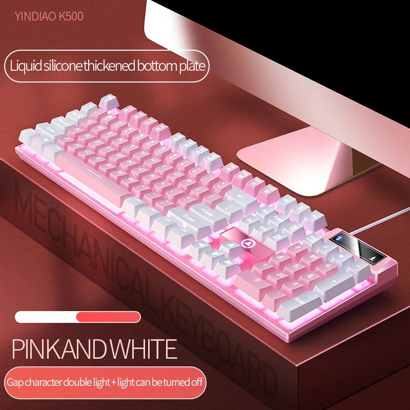 K500 Rosa Gaming-Tastatur, 104 Tasten, kabelgebunden