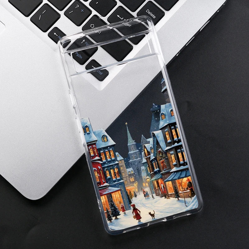 Weihnachts Szene TPU Hülle für Google Pixel 8 8 Pro 9 9 Pro und 9 Pro XL schlank leicht kratzfest staubdicht flexibles Silikon und Kunststoff