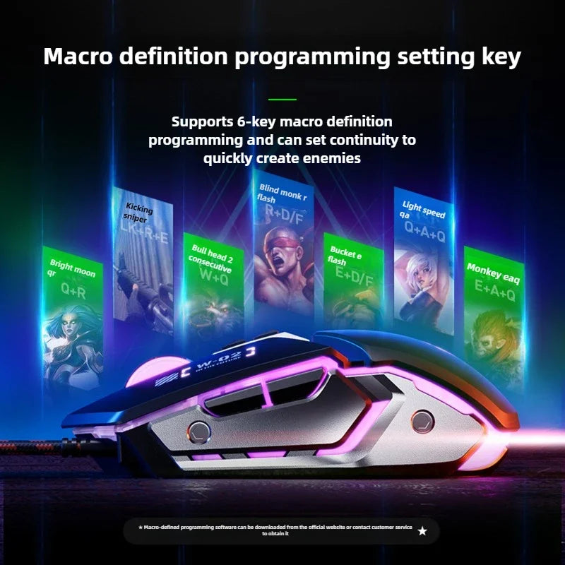 W2 USB Kabelgebundene Gaming Maus Metall Stil