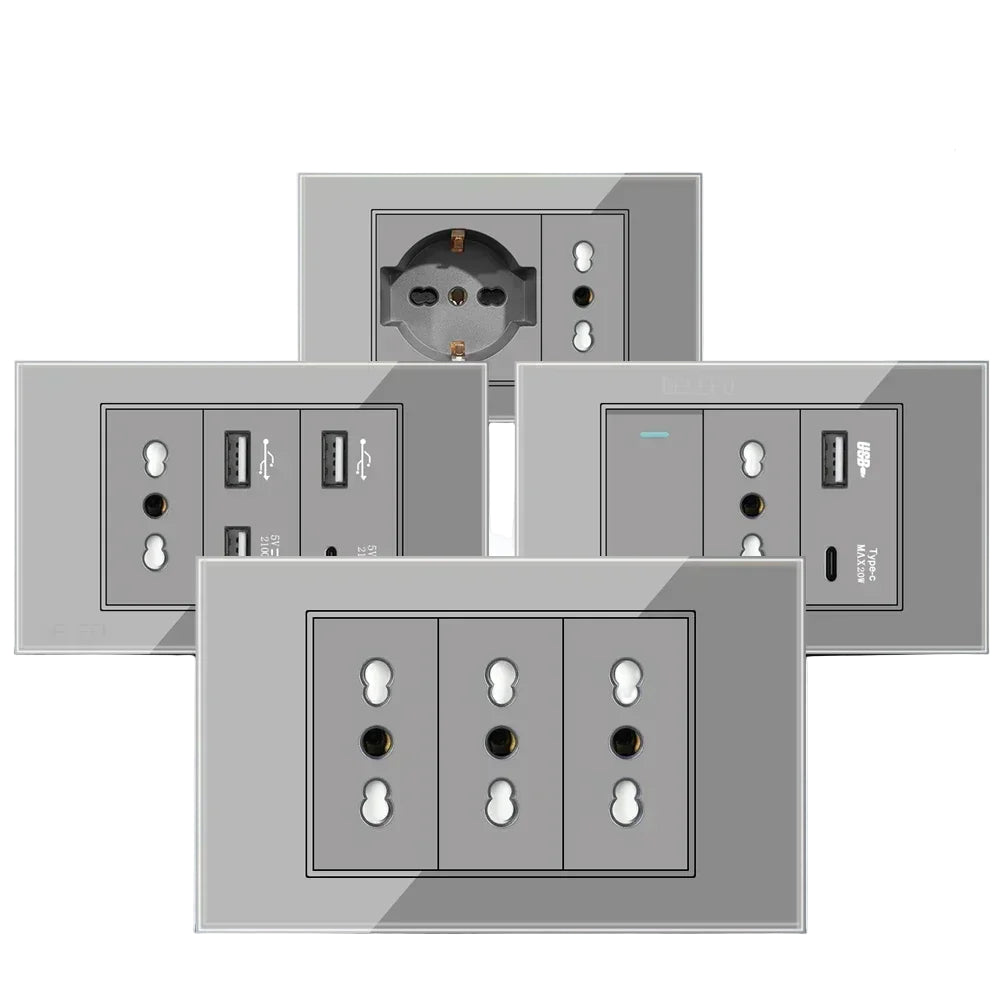 Grau Glas Smart Steckdose USB C & Wifi Schalter