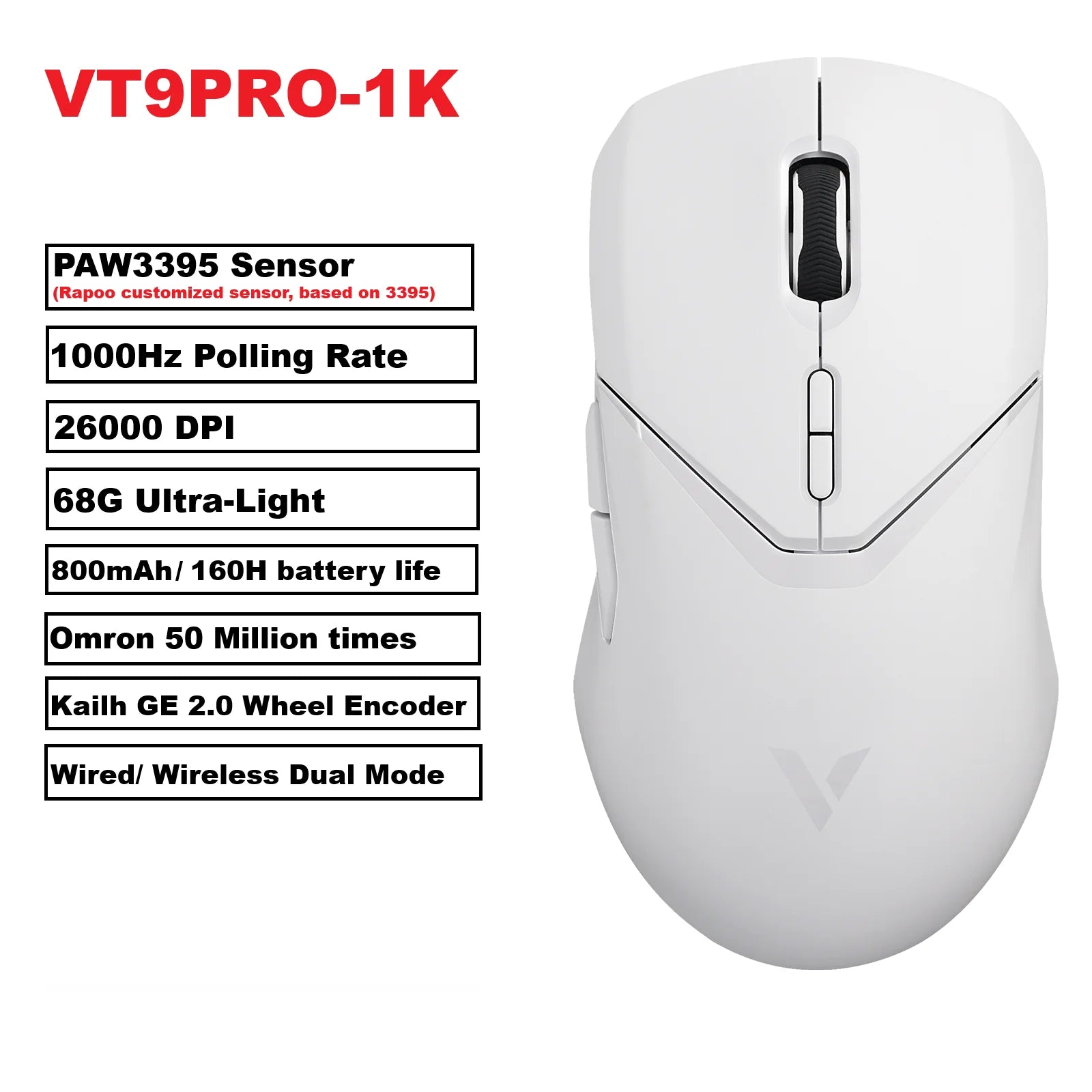 Ultraleichte Gaming-Maus 26000 DPI mit Dual-Modus