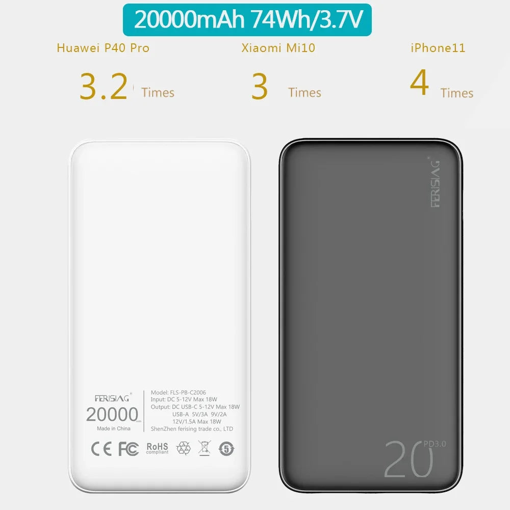 Powerbank 20000mAh 22,5W Schnellladegerät tragbar