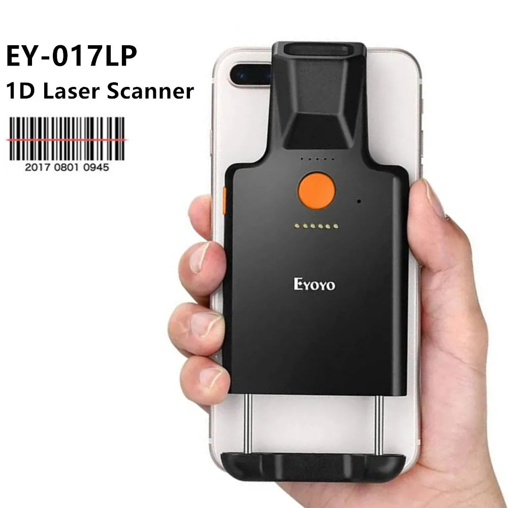 Portable 1D barcode reader with back clip and scan