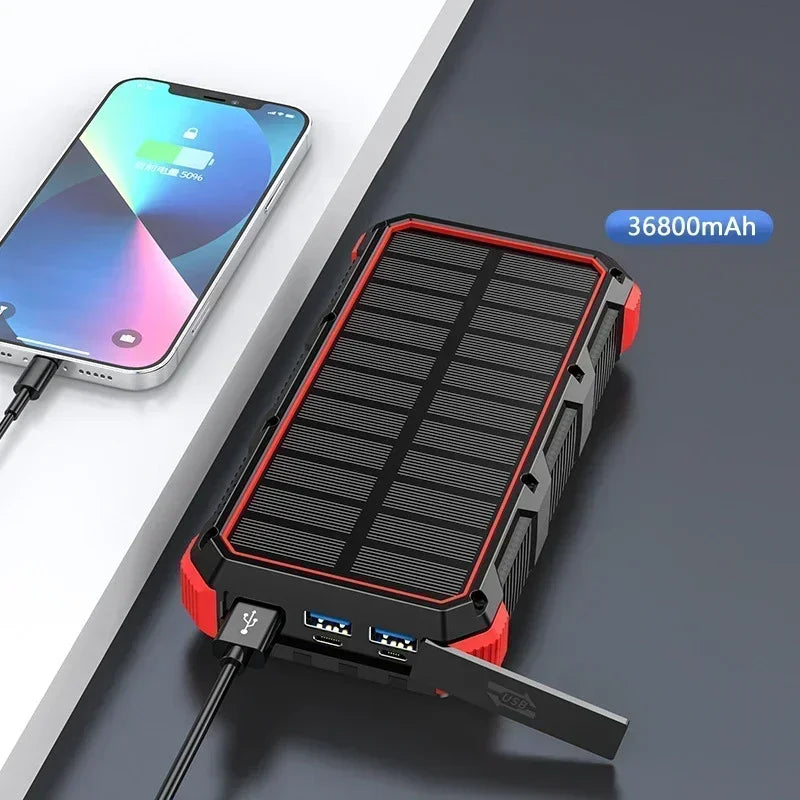 36800mAh Solar Powerbank mit Kabel & Wireless