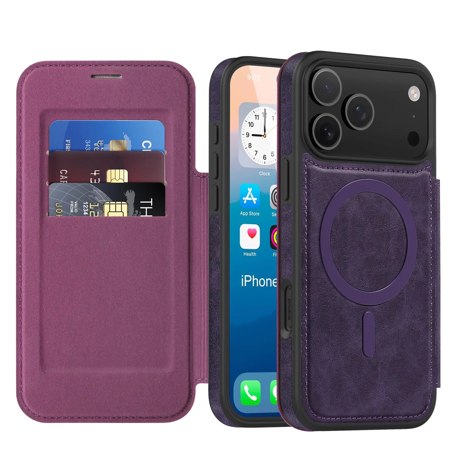 Luxuriöse RFID-blockierende Magnet Ledertasche für iPhone 17