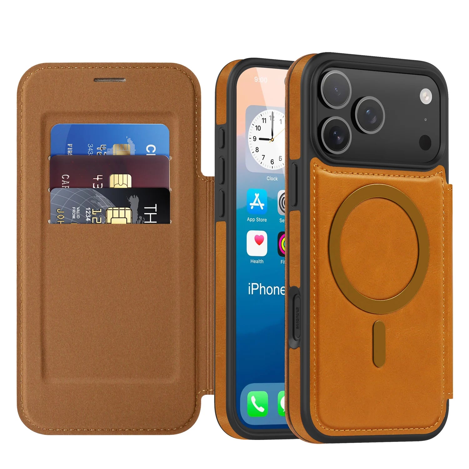 Luxuriöse RFID-blockierende Magnet Ledertasche für iPhone 17
