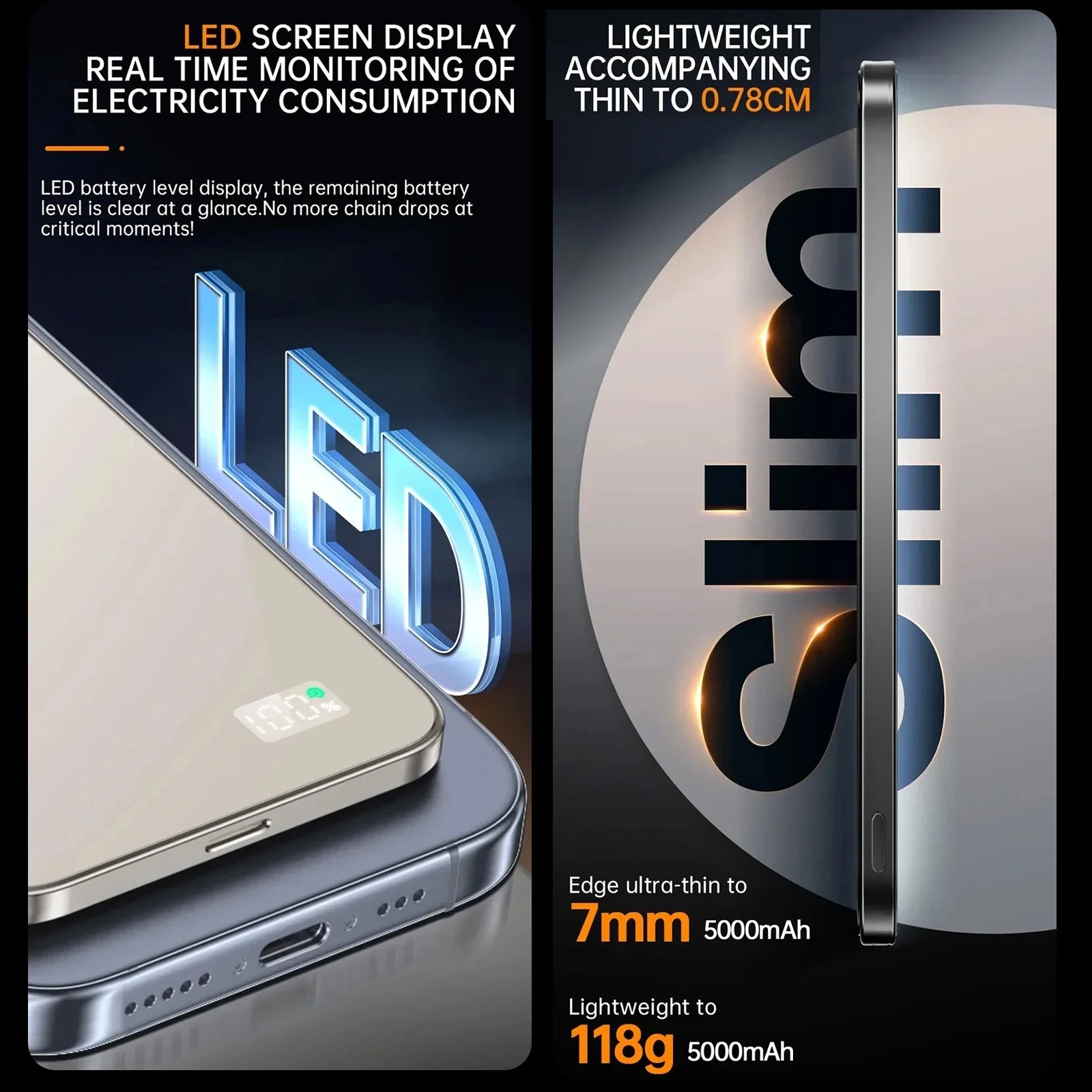 Ultraflache Magnet-Powerbank 5000/10000 mAh