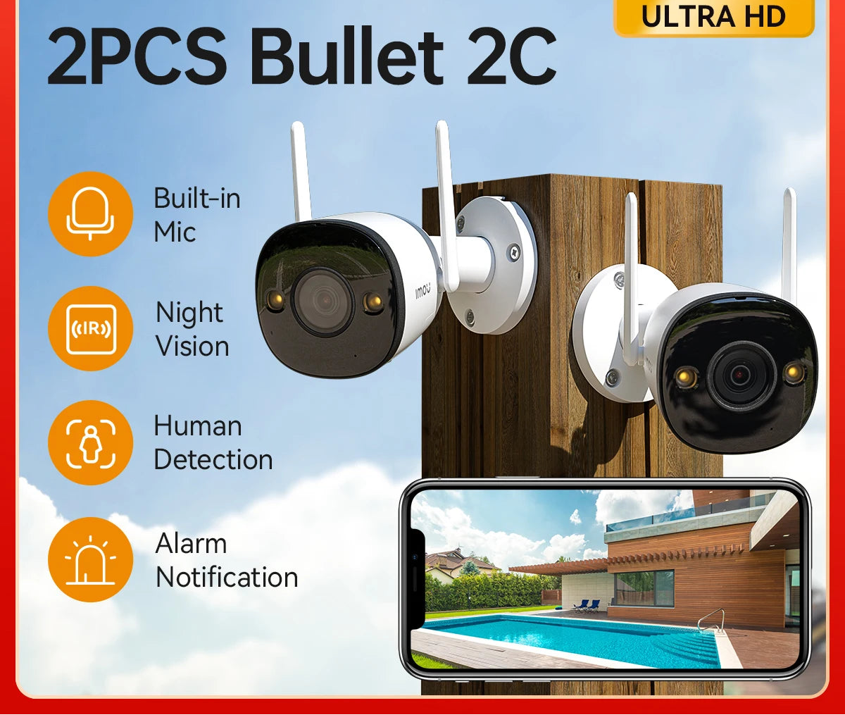 2 Stück 5MP WLAN Kugelkameras IP67 Außen Überwachung