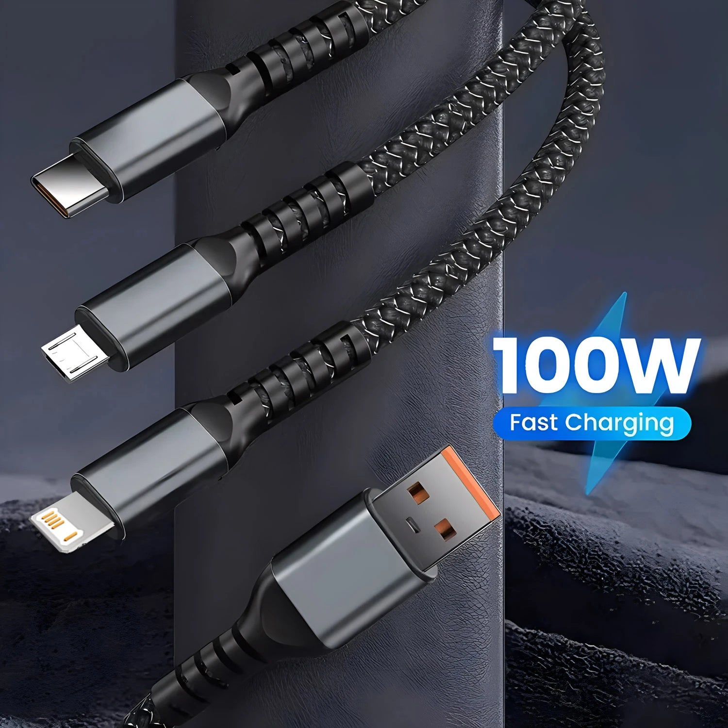 3-in-1 USB 100W Schnellladekabel Auto