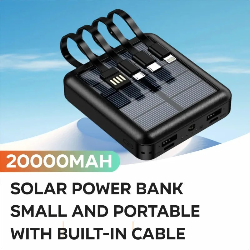 20000mAh Solar Powerbank klein mit integriertem Kabel