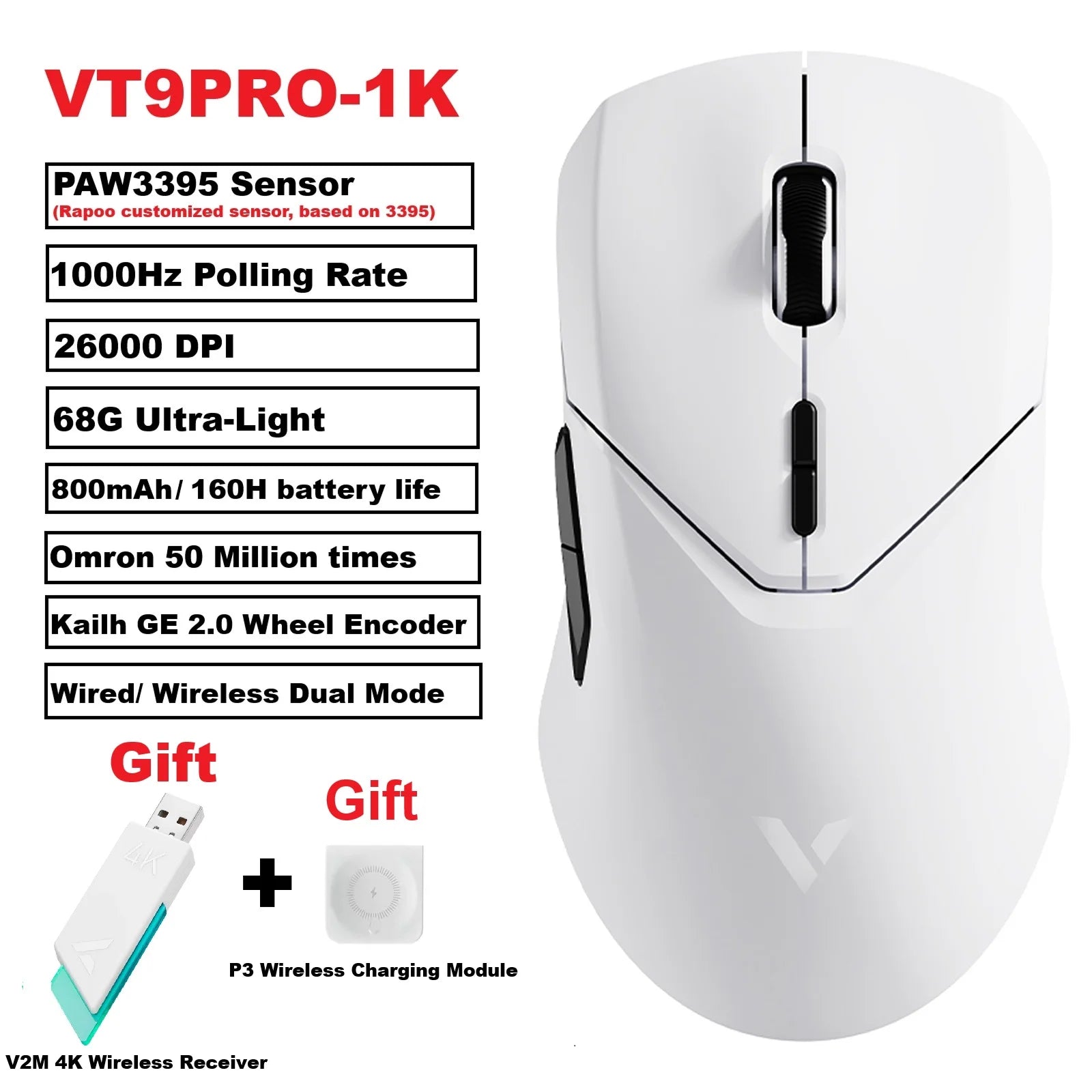 Ultraleichte Gaming-Maus 26000 DPI mit Dual-Modus