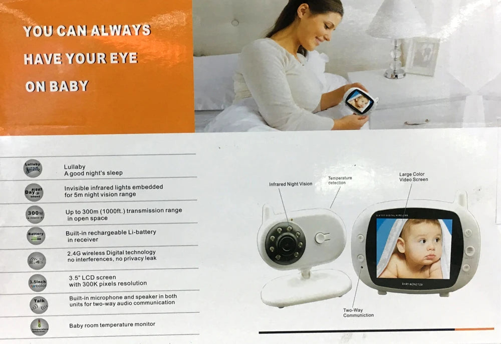 Kabelloses 3,5-Zoll Babyphone mit Nachtsicht & Musik