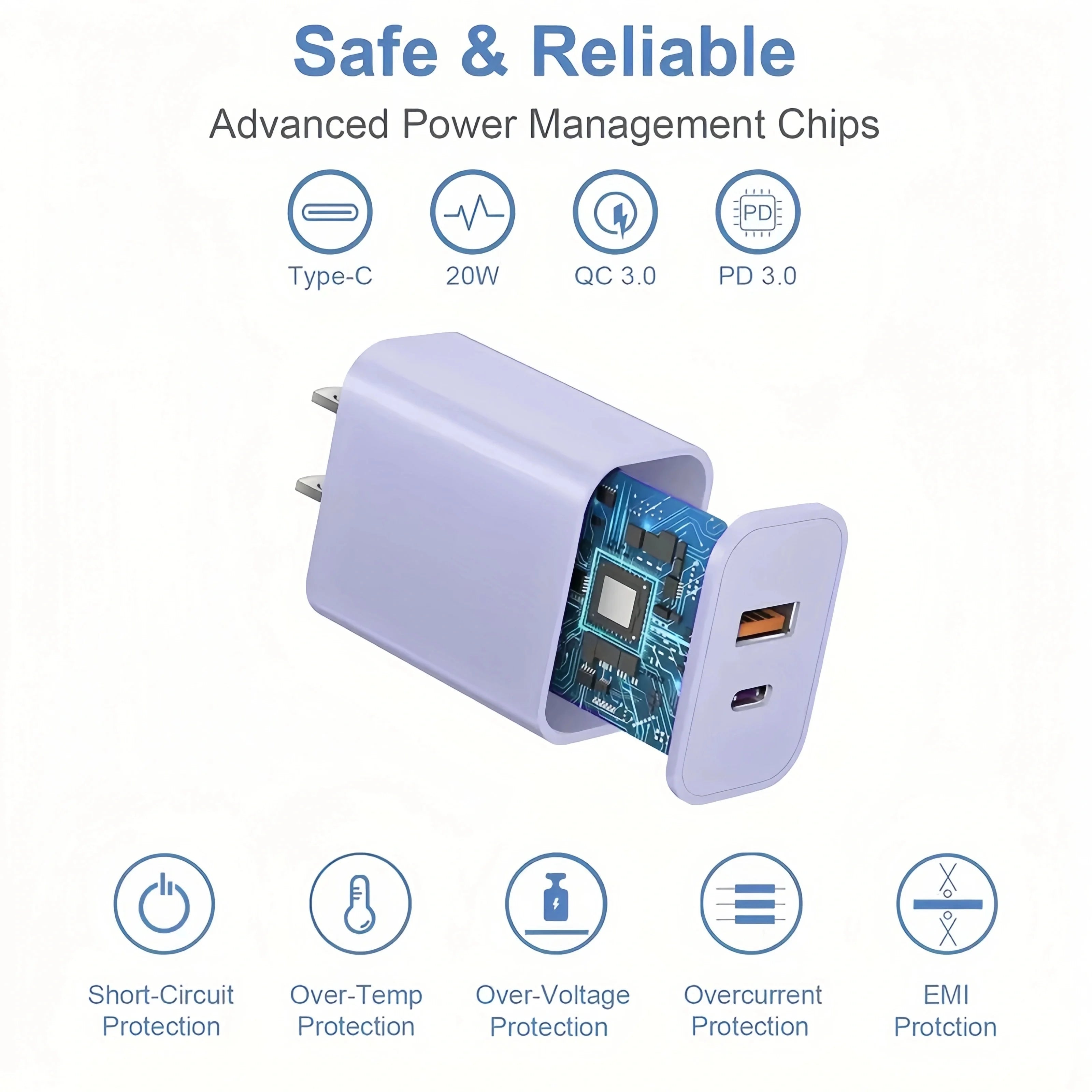 3er-Pack 20W Dual-Port Ladegerät mit Kabel