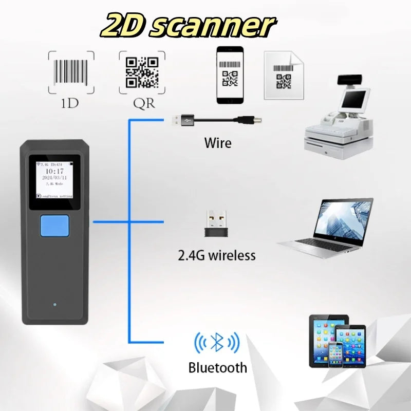 Tragbarer Mini Bluetooth Barcode Scanner mit Display